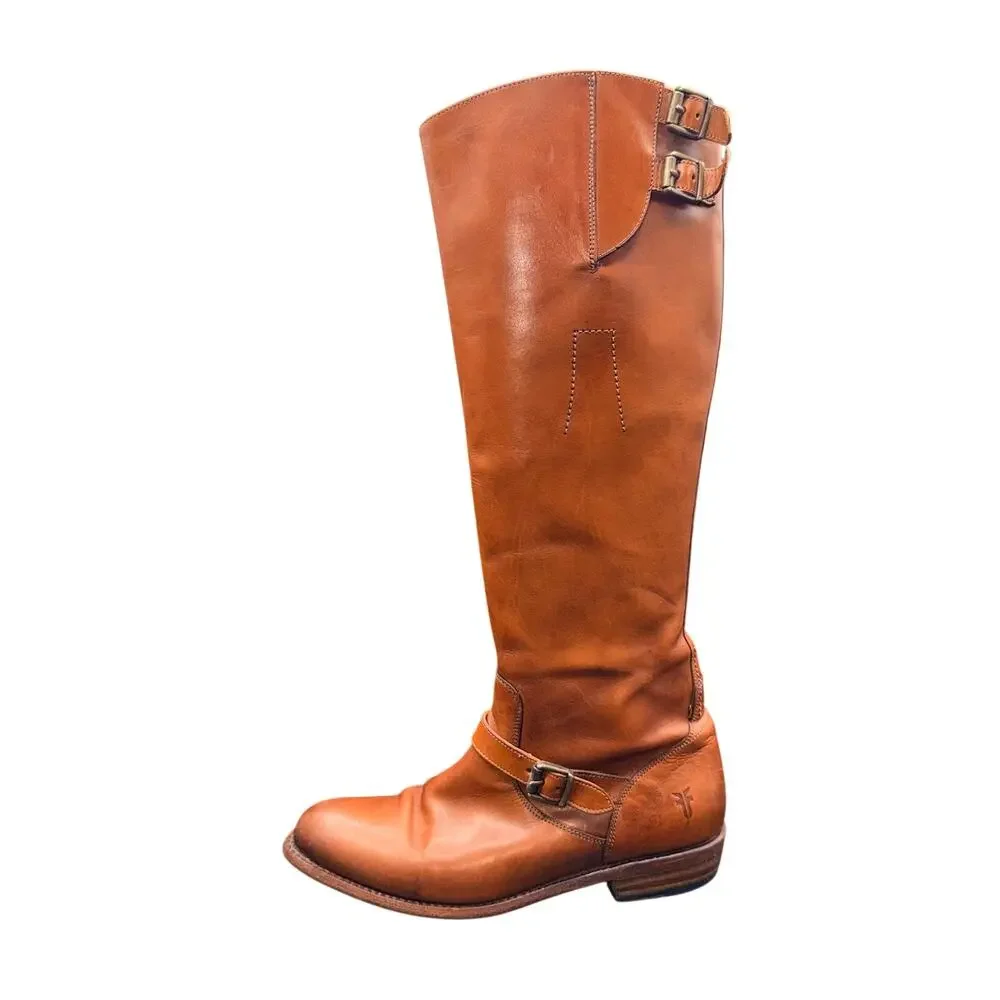 Frye Melissa Button 2 Tall Boots Cognac Leather Riding Boots 7M